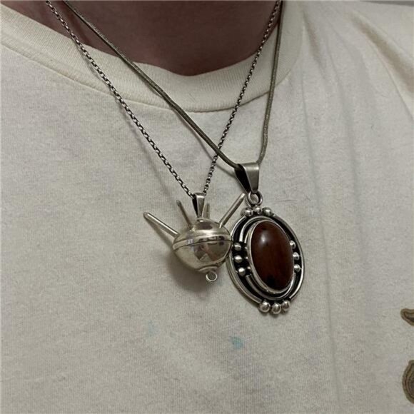 Vtg 70s Sterling Mahogany Obsidian Chunky Oversized Necklace - Picture 3 of 3